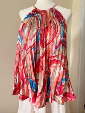 Colorful Halter Pleated Halter Blouse - Pink Blue Coral